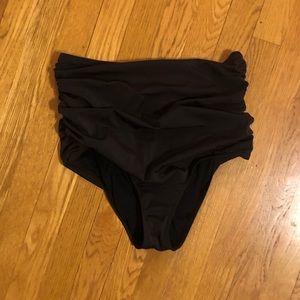 High Waisted Black Ruched Bikini Bottom